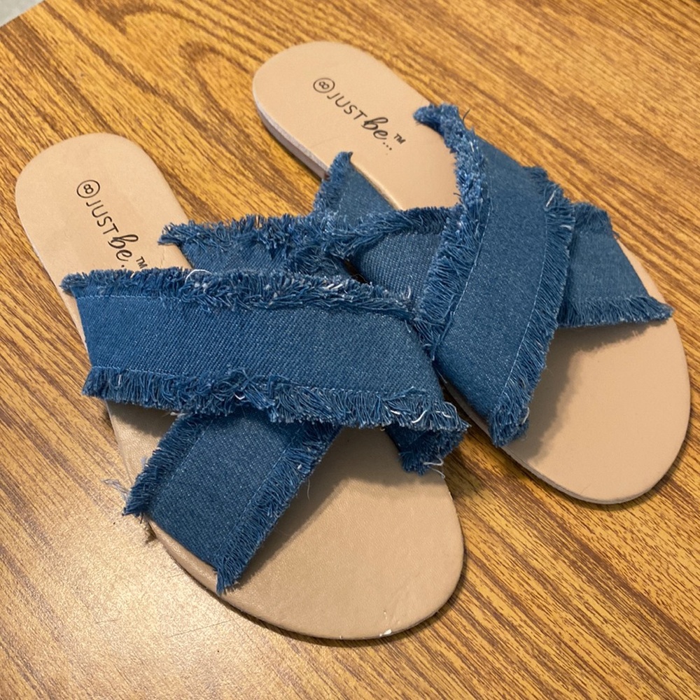 Just Be Slip-On Criss Cross Denim Sandals